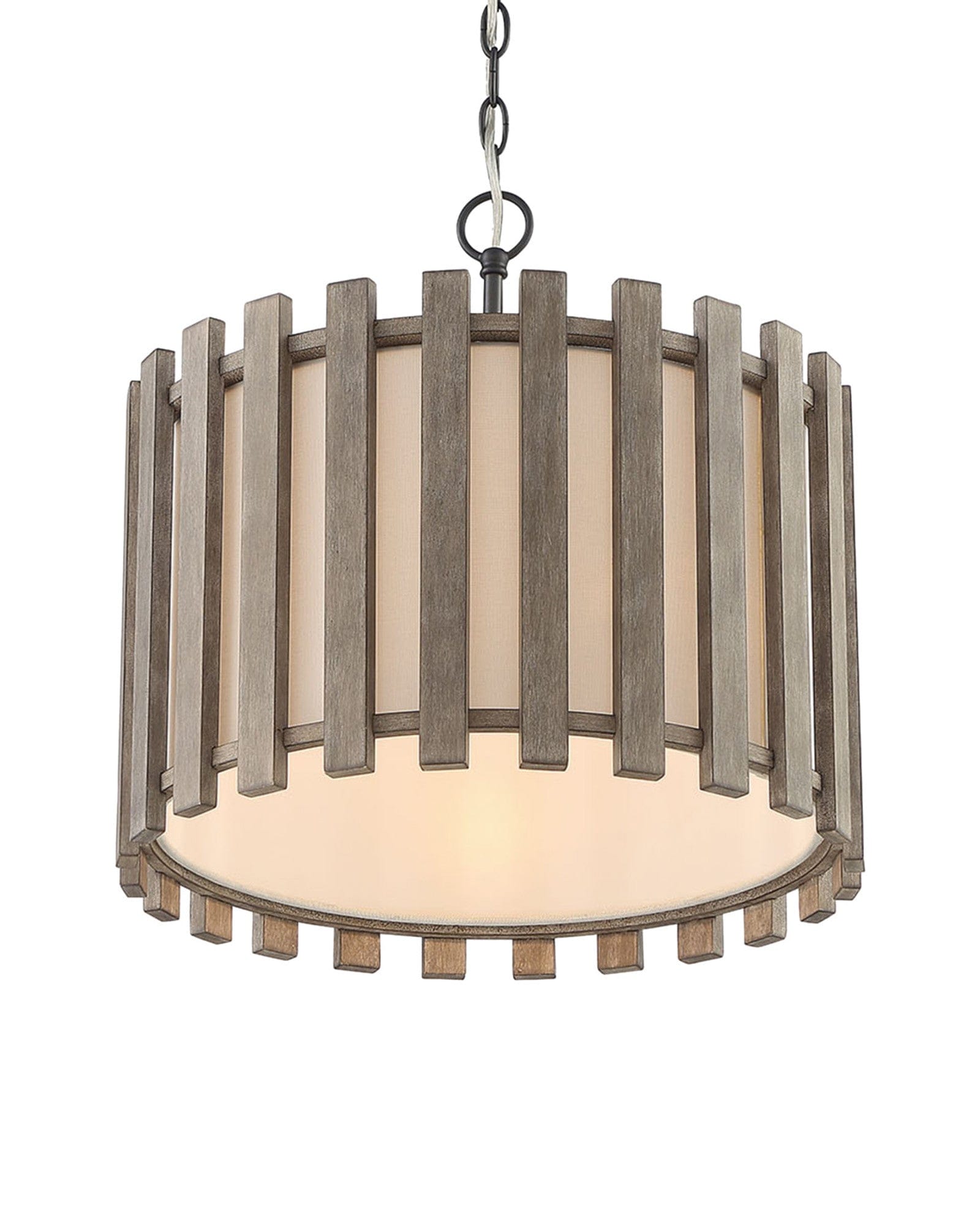 MONTY Lighting Inland Single-Light Transitional Slatted Wood Drum Pendant